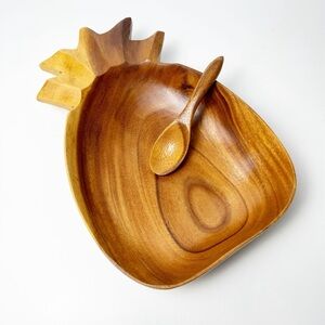 Vintage Monkey Pod Wood Pineapple Bowl and Spoon MCM
